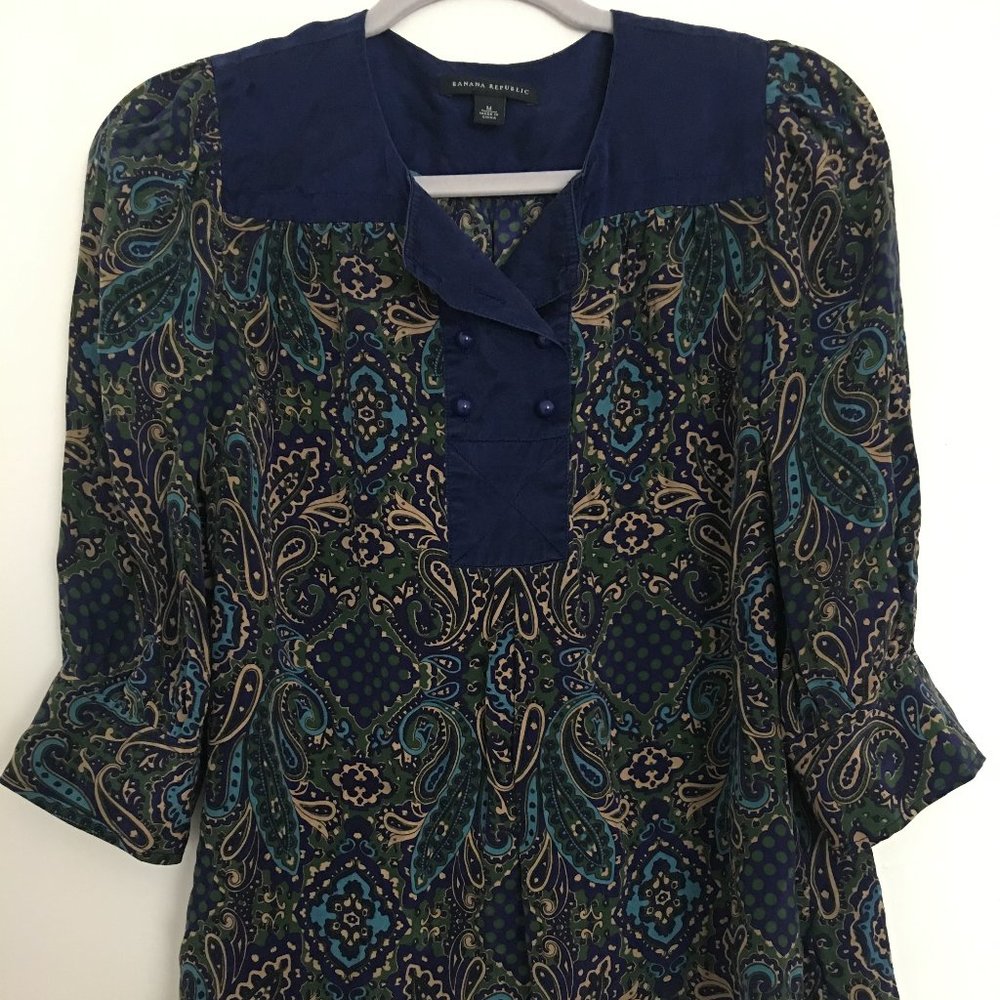 Banana Republic Blue and Green Blouse M